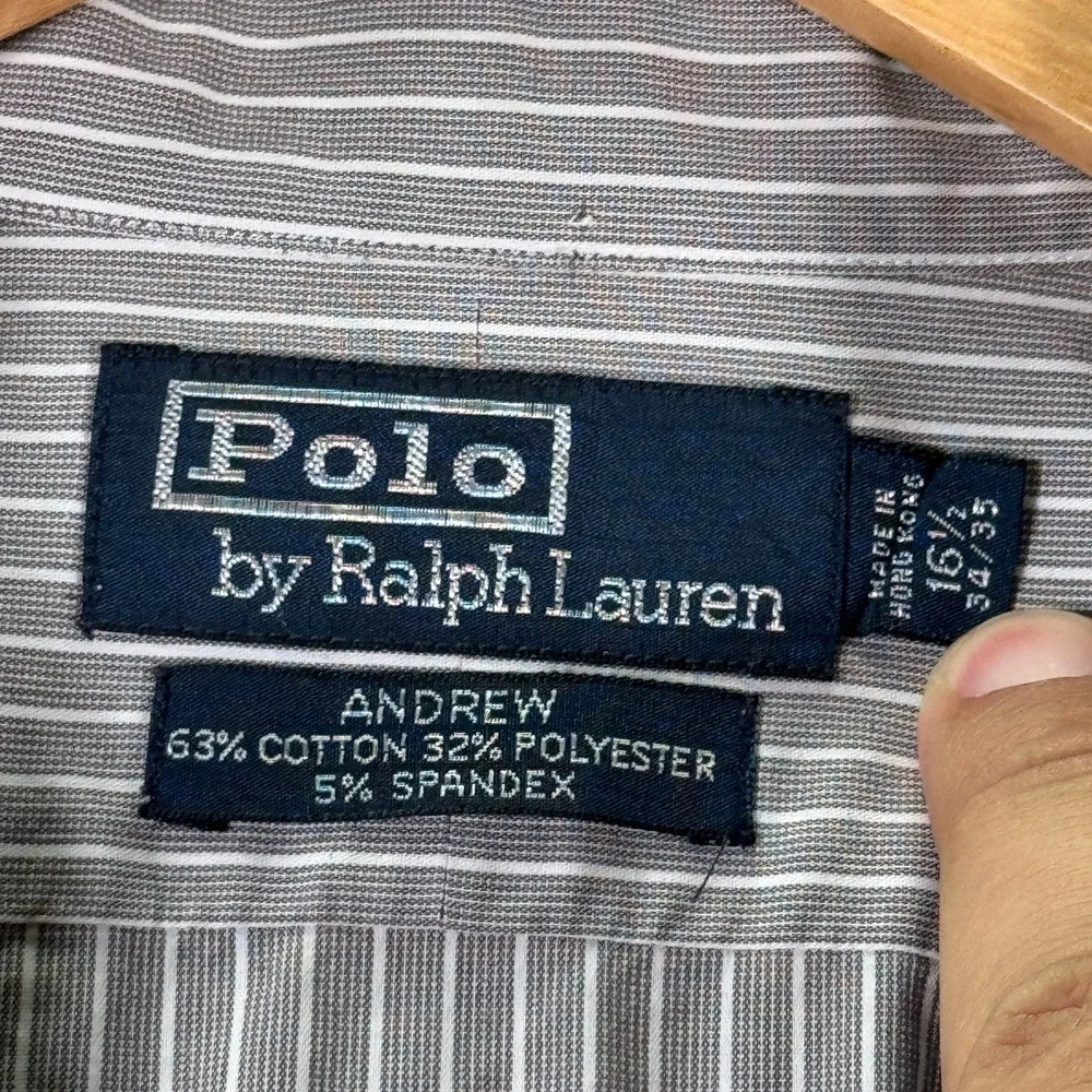 Vintage Polo Ralph Lauren Andrew Button Up Shirt Men 16.5 34/35 Gray Stripes 90s